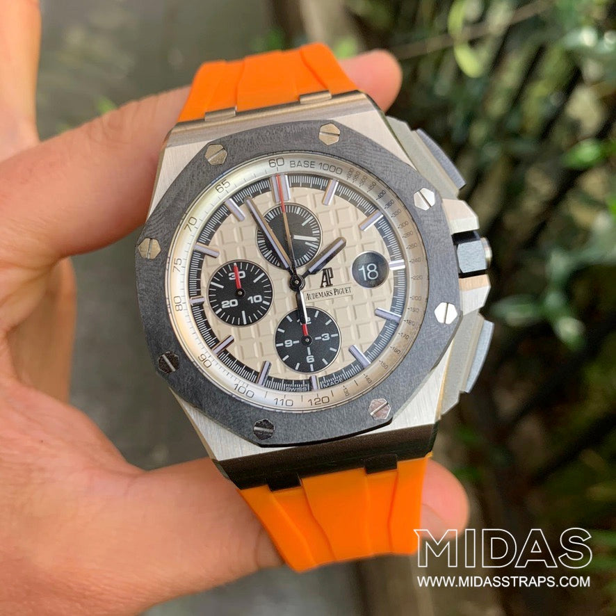 MIDAS Orange AP Rubber Strap for Audemars Piguet Royal Oak Offshore 44 Midas Watch Straps