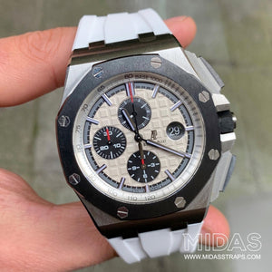 MIDAS White AP Rubber Strap for Audemars Piguet Royal Oak Offshore 44mm