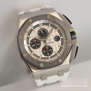 MIDAS White AP Rubber Strap for Audemars Piguet Royal Oak Offshore 44mm